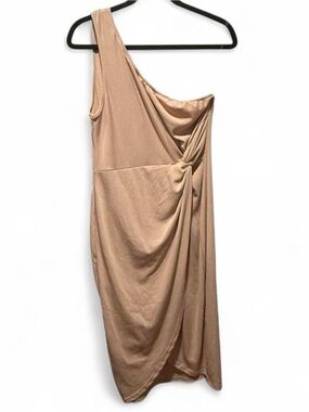 SHEIN One-Shoulder Draped Midi Dress in Nude